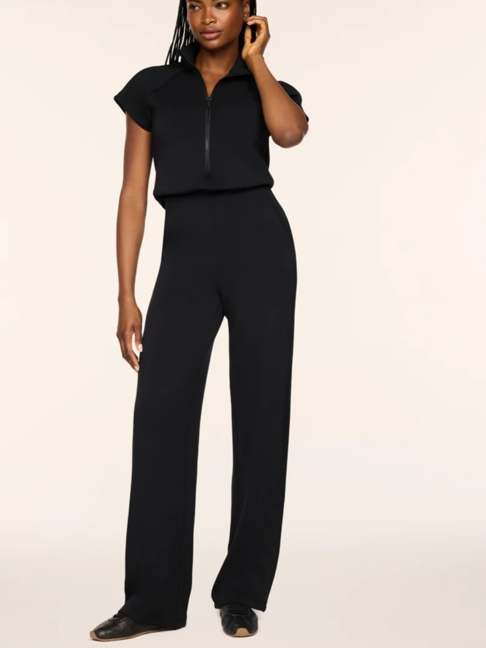 SPANX AirEssentials Pintuck Half Zip Jumpsuit Black Small Regular NWT One Piece